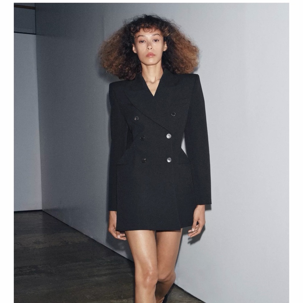Zara Black Double-Breasted Blazer Dress